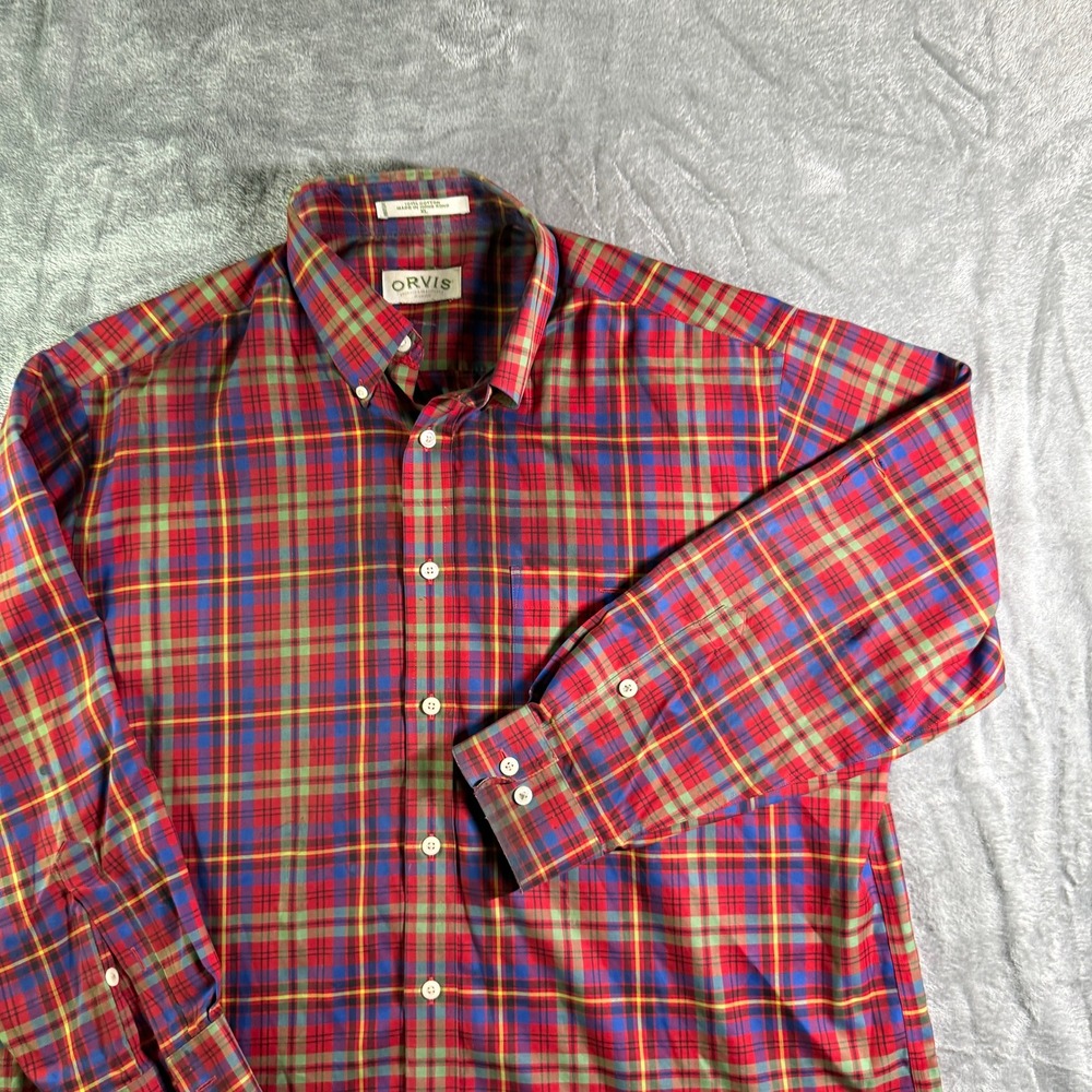 Orvis Plaid Button Down Shirt Long Sleeve Collared Casual XL